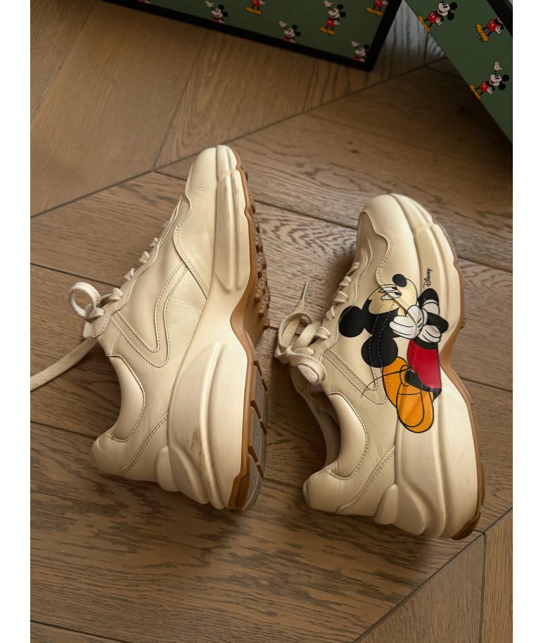 GUCCI Бежевые кожаные кроссовки, фото 7