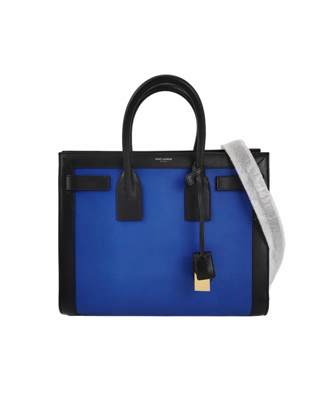 SAINT LAURENT Синяя кожаная сумка с короткими ручками, фото 8