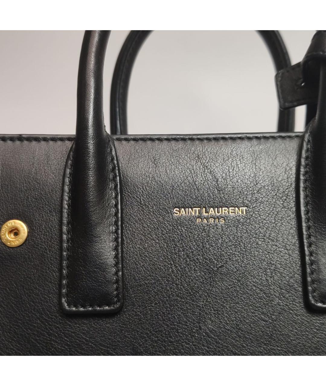 SAINT LAURENT Черная кожаная сумка с короткими ручками, фото 5