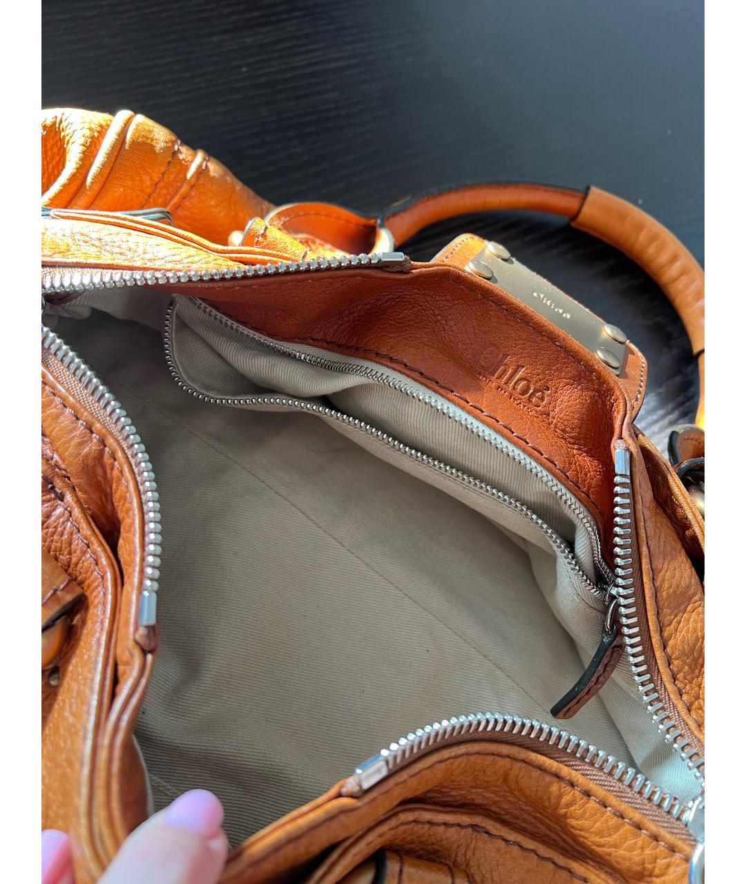 CHLOE Оранжевая кожаная сумка с короткими ручками, фото 5