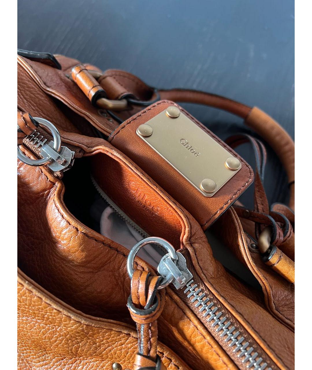 CHLOE Оранжевая кожаная сумка с короткими ручками, фото 6