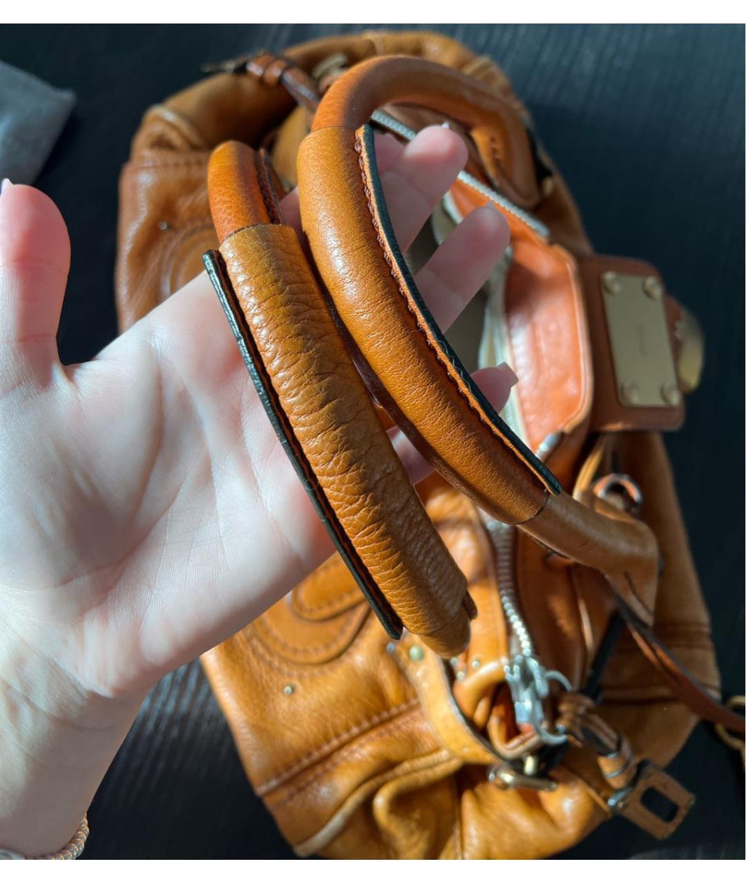 CHLOE Оранжевая кожаная сумка с короткими ручками, фото 4