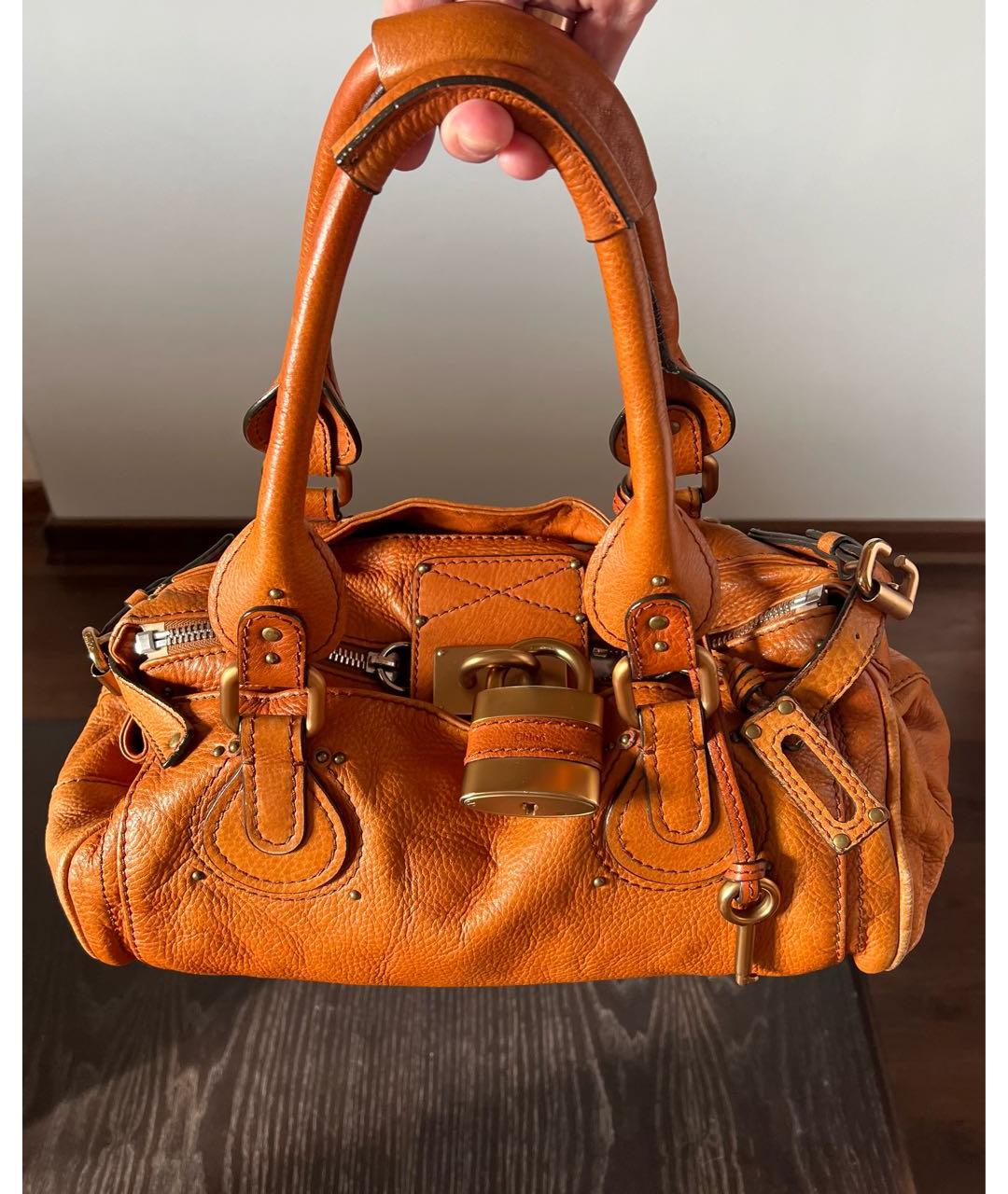 CHLOE Оранжевая кожаная сумка с короткими ручками, фото 7