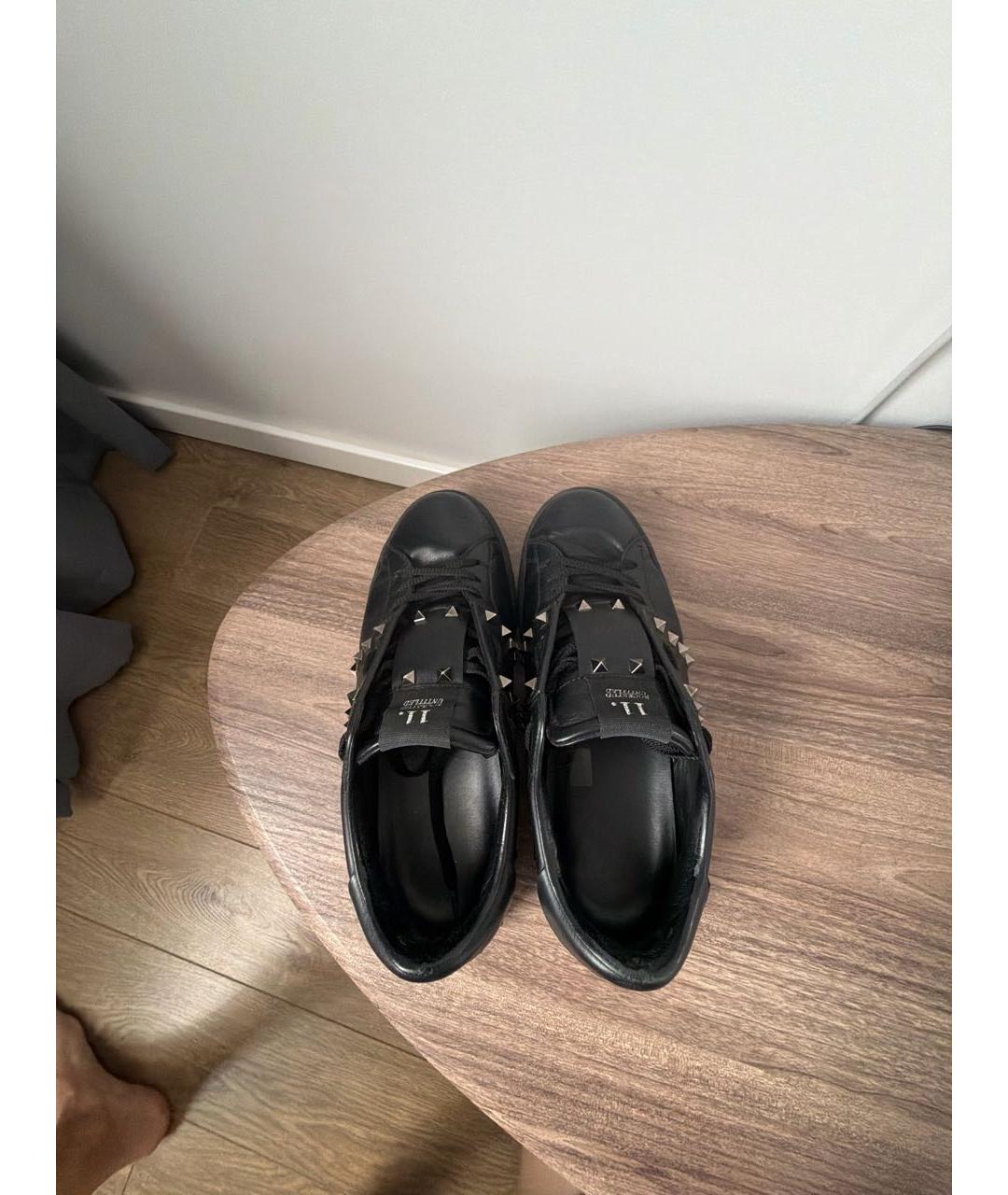VALENTINO Черные кожаные низкие кроссовки / кеды, фото 3