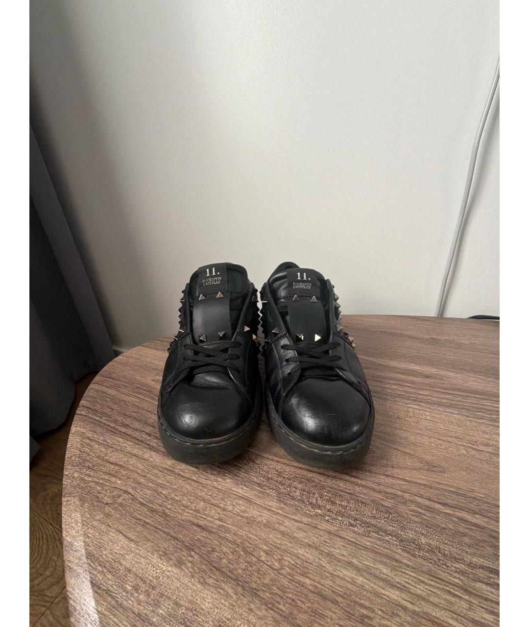 VALENTINO Черные кожаные низкие кроссовки / кеды, фото 2