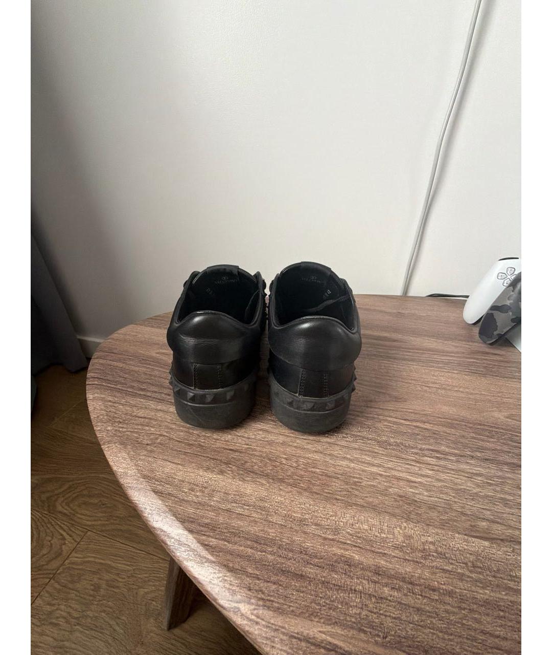 VALENTINO Черные кожаные низкие кроссовки / кеды, фото 4