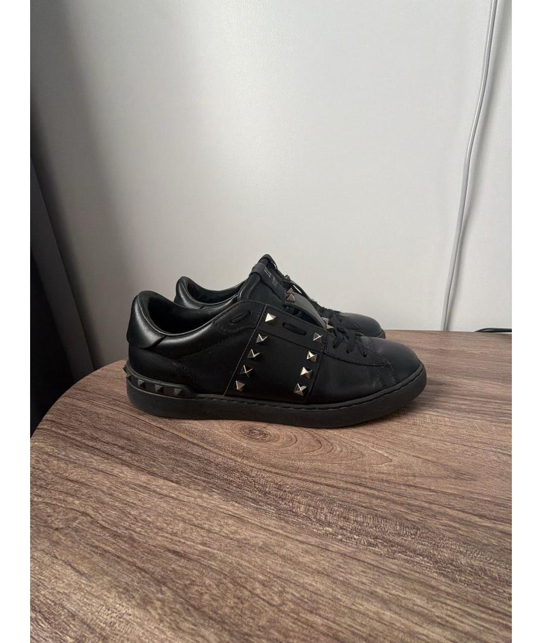 VALENTINO Черные кожаные низкие кроссовки / кеды, фото 5