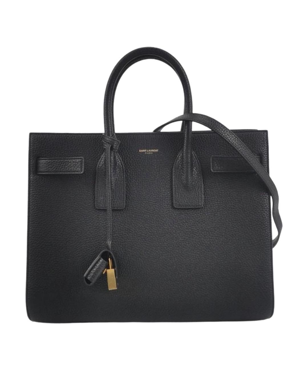 SAINT LAURENT Черная кожаная сумка с короткими ручками, фото 1