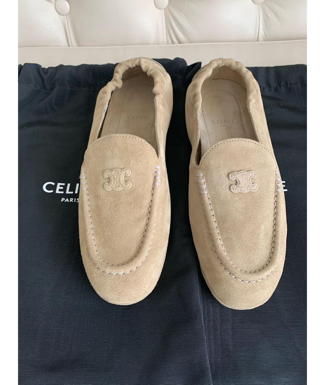 CELINE Бежевые замшевые мокасины, фото 2