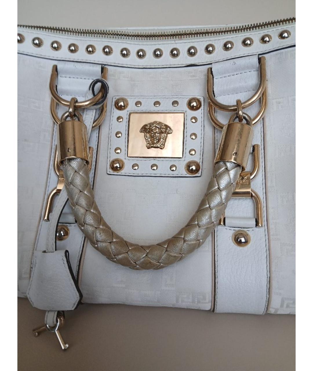 VERSACE Белая кожаная сумка с короткими ручками, фото 8
