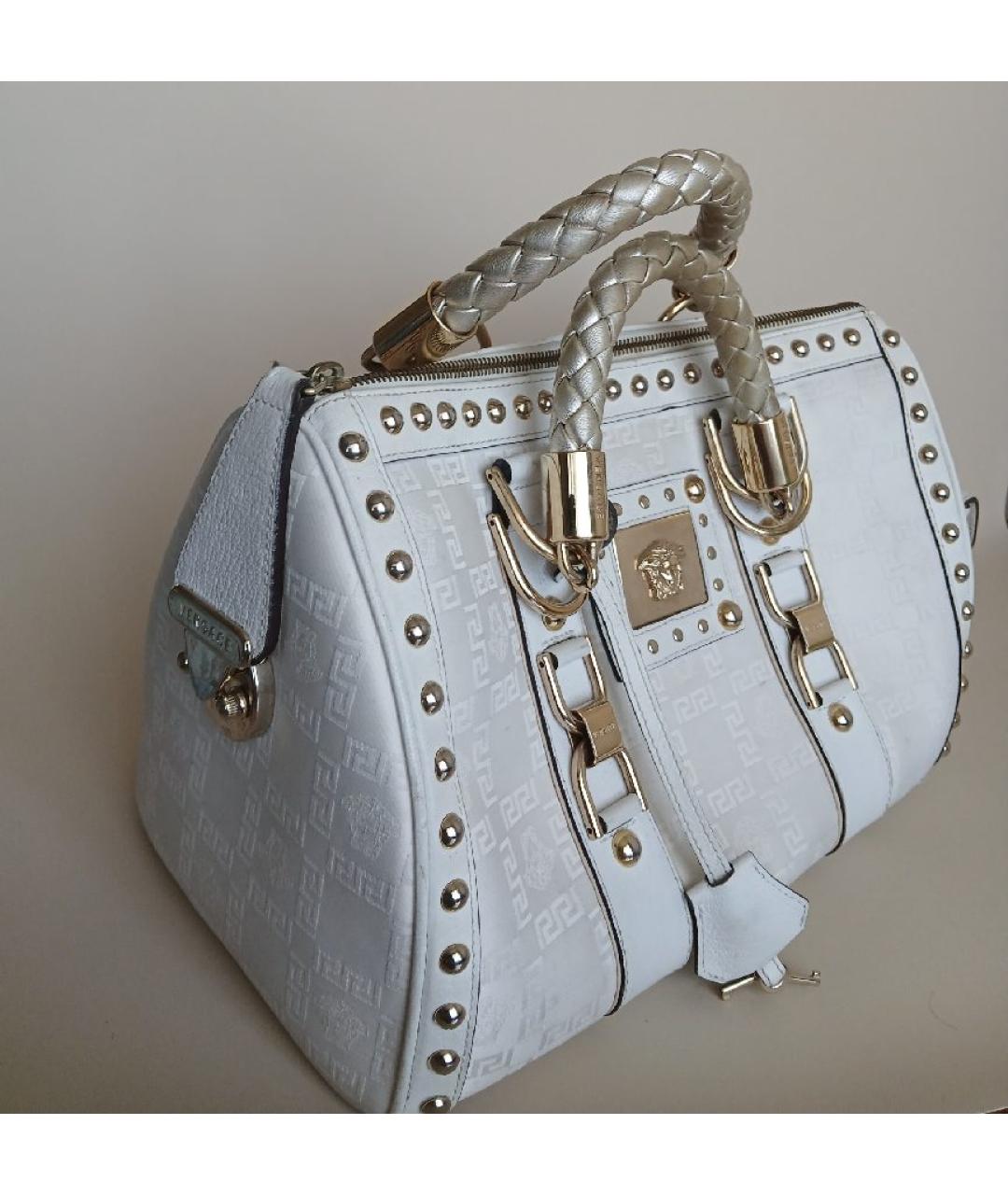 VERSACE Белая кожаная сумка с короткими ручками, фото 2
