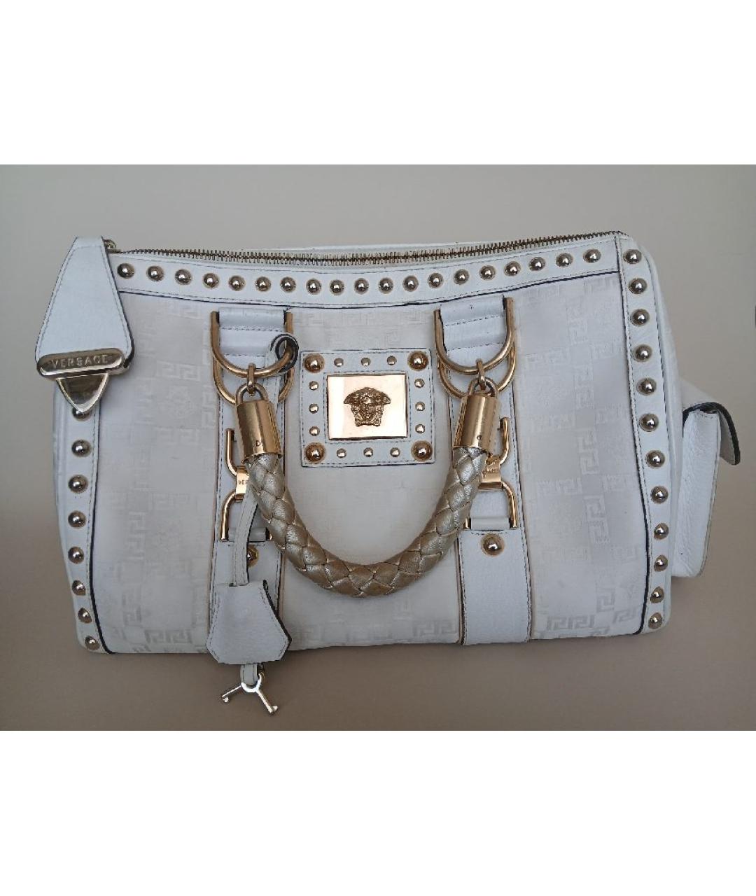 VERSACE Белая кожаная сумка с короткими ручками, фото 9