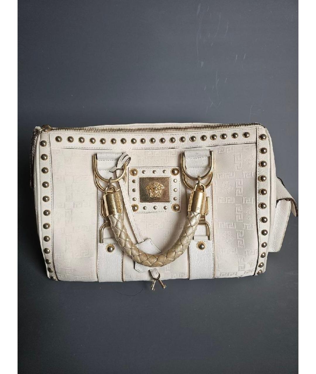 VERSACE Белая кожаная сумка с короткими ручками, фото 6