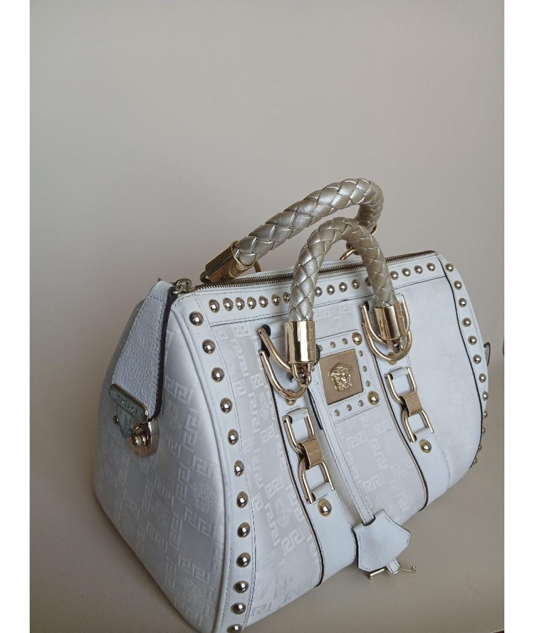 VERSACE Белая кожаная сумка с короткими ручками, фото 7