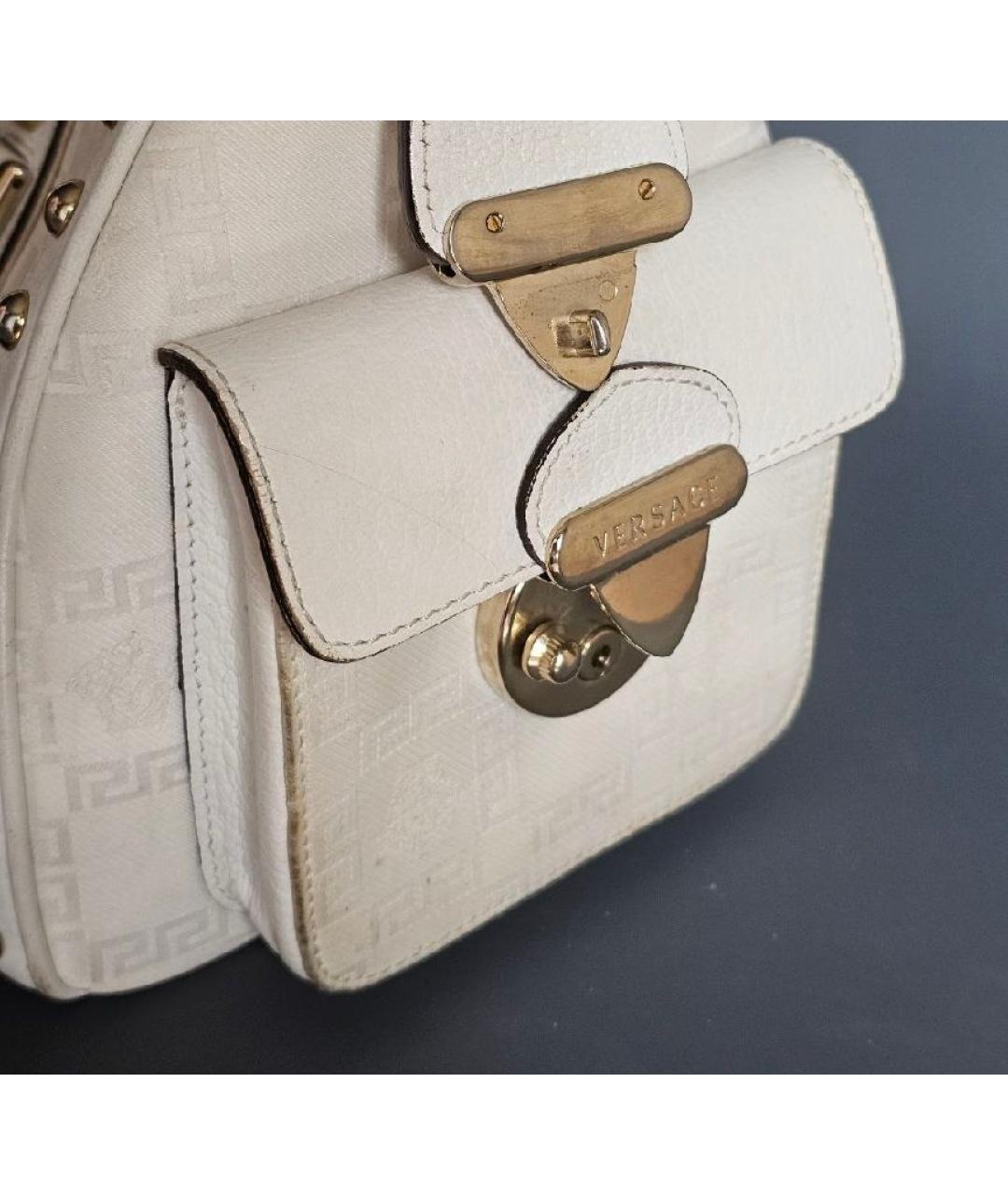VERSACE Белая кожаная сумка с короткими ручками, фото 4