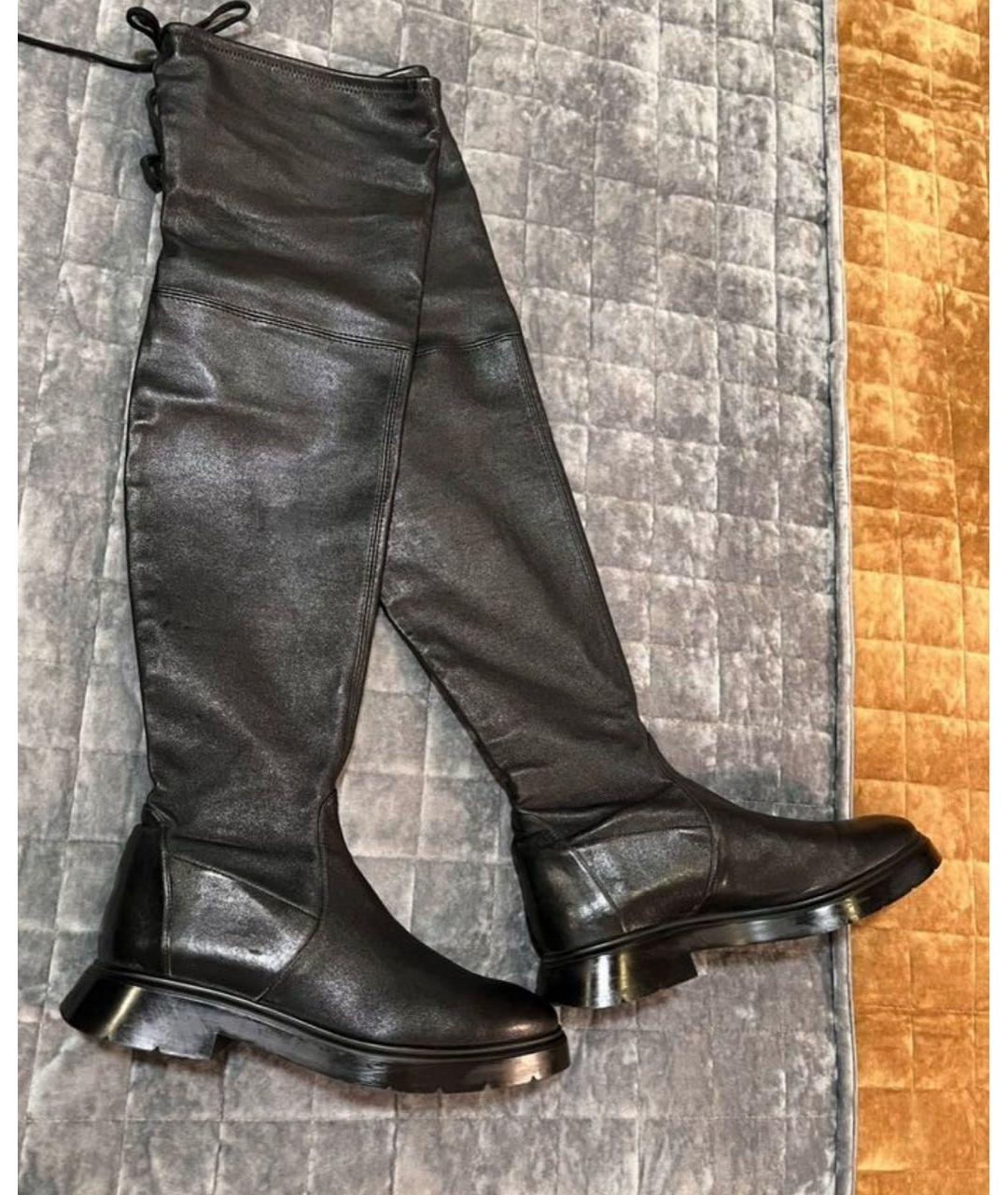 STUART WEITZMAN Черные кожаные ботфорты, фото 2