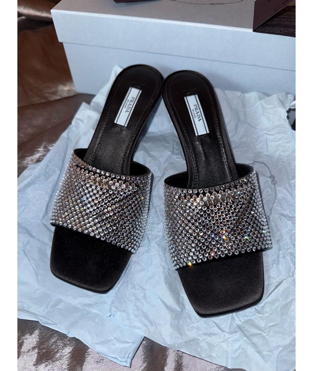 PRADA Черные кожаные босоножки, фото 2