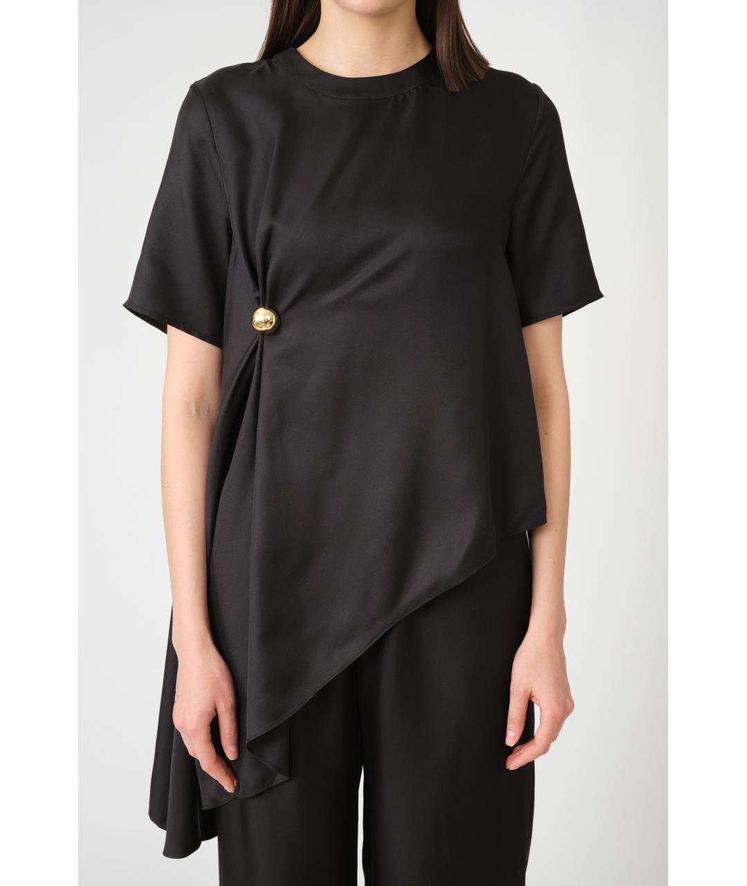 LOULOU STUDIO Черная шелковая футболка, фото 2