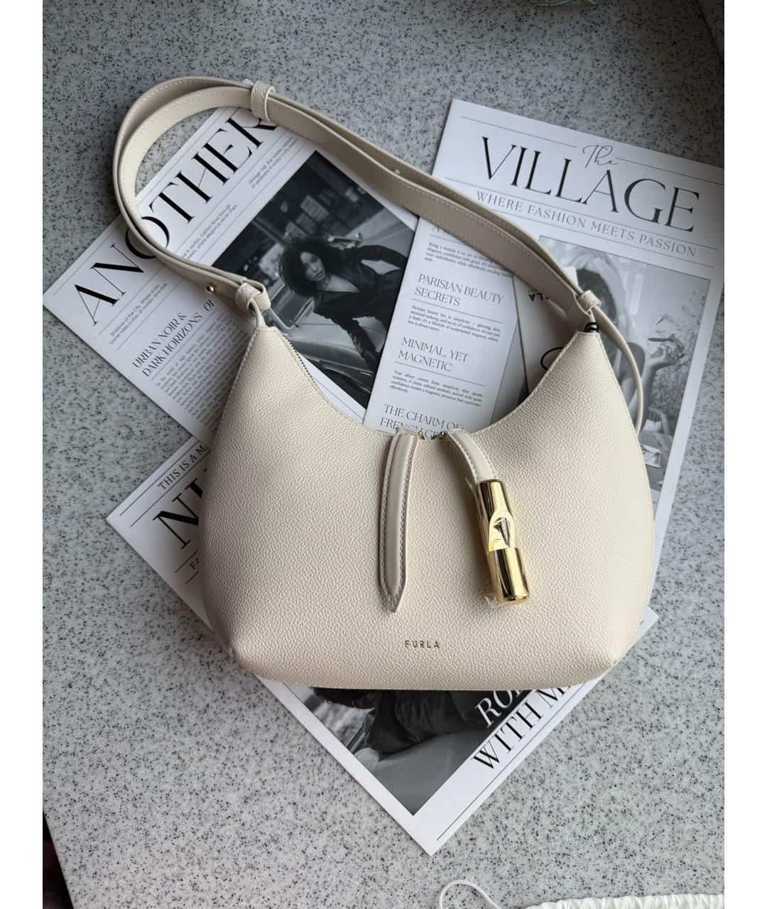 FURLA Бежевая кожаная сумка через плечо, фото 6