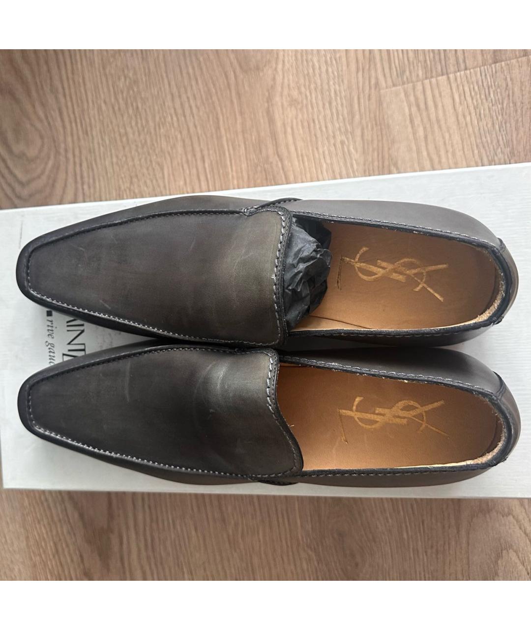 SAINT LAURENT Серые кожаные лоферы, фото 3