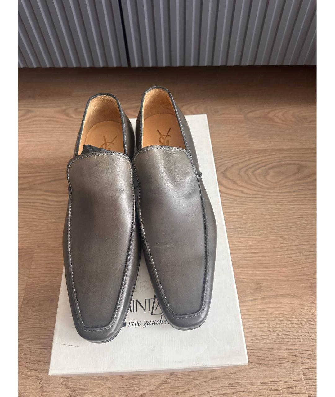 SAINT LAURENT Серые кожаные лоферы, фото 2