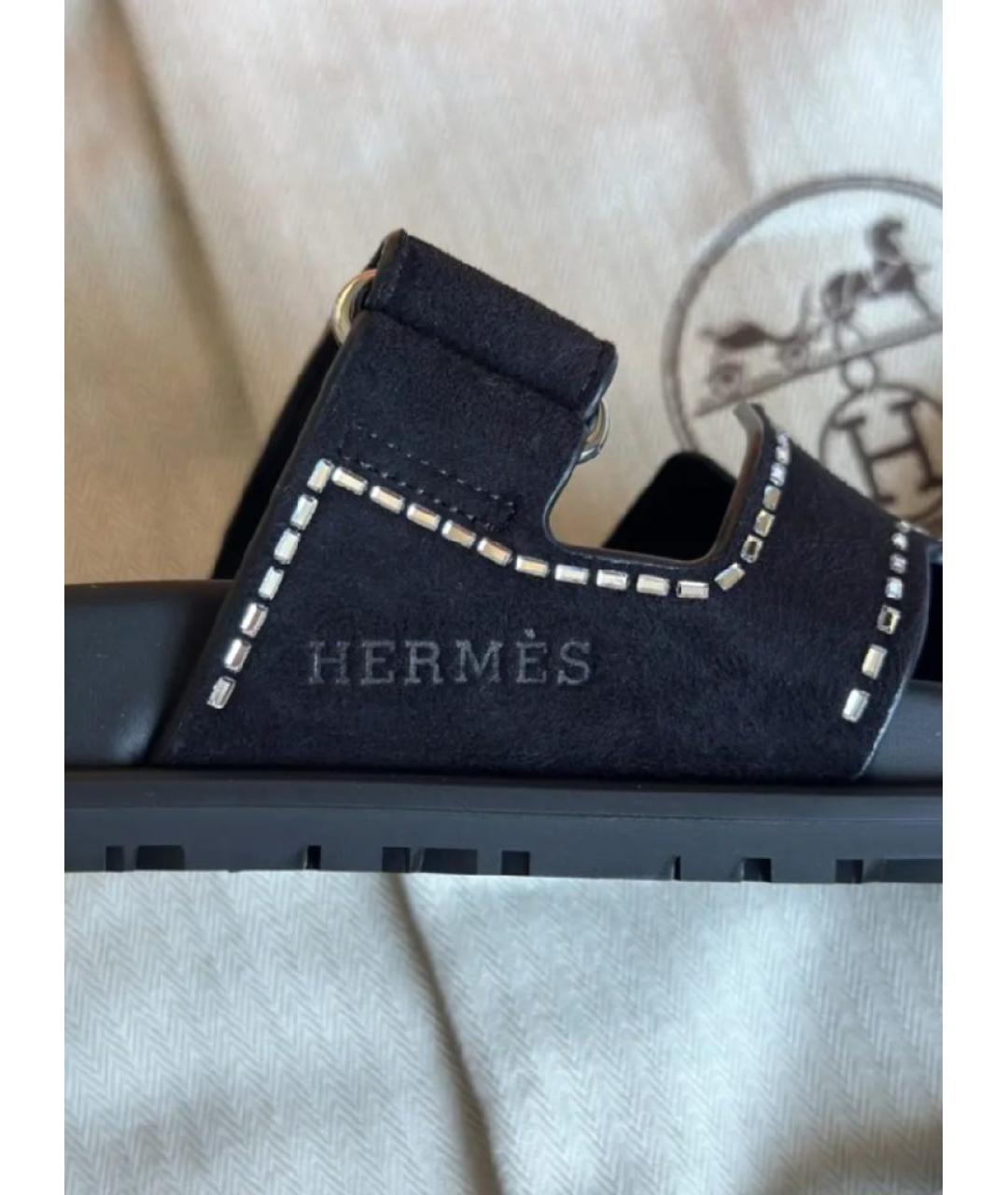 HERMES Черные замшевые сандалии, фото 3