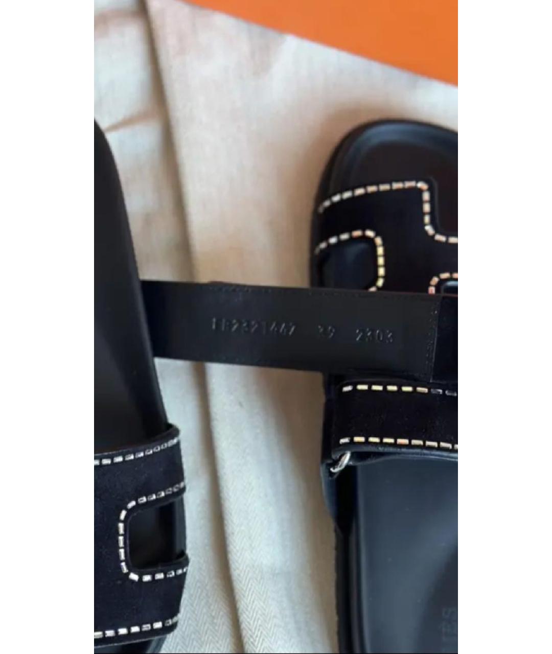 HERMES Черные замшевые сандалии, фото 4