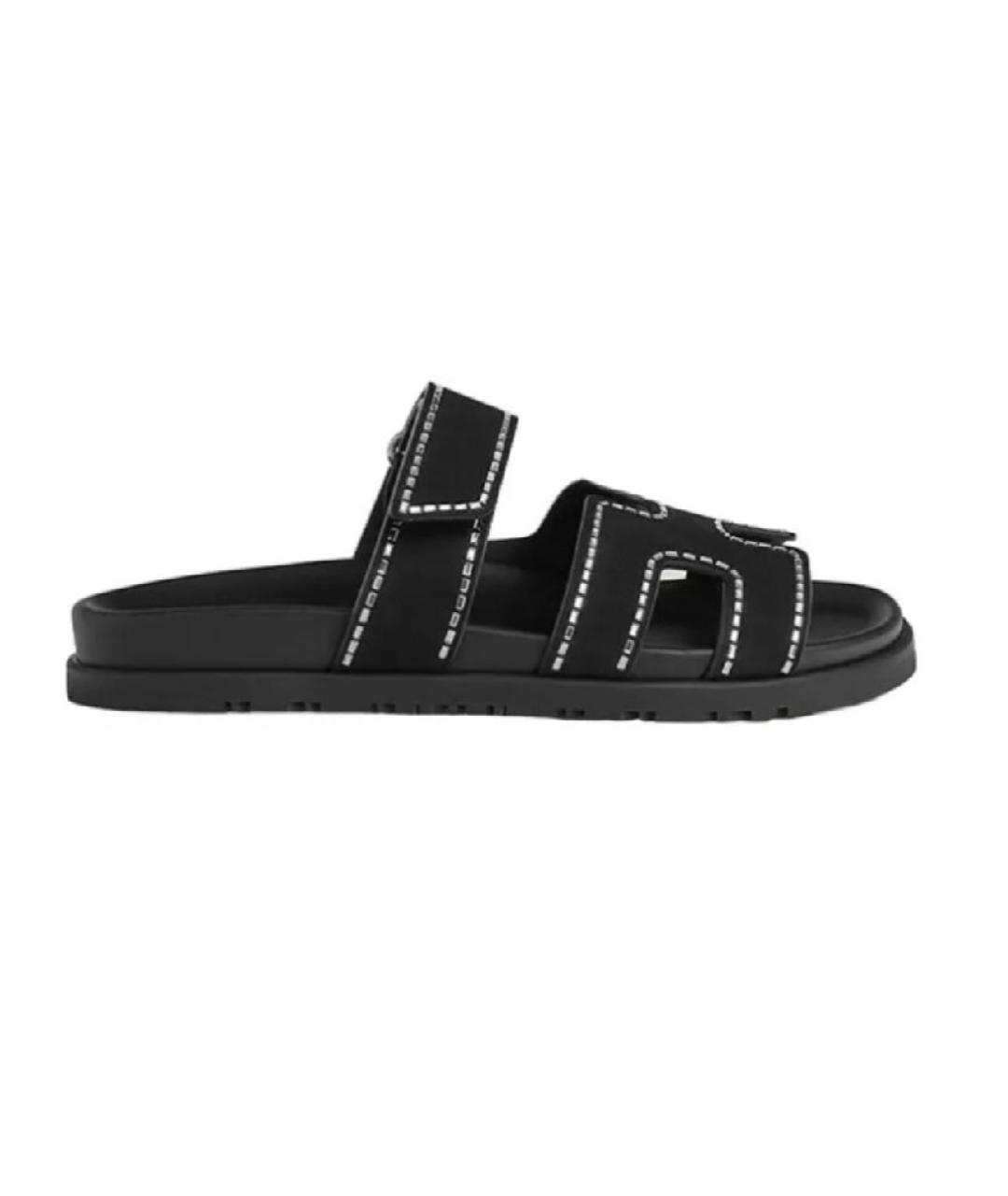 HERMES Черные замшевые сандалии, фото 8