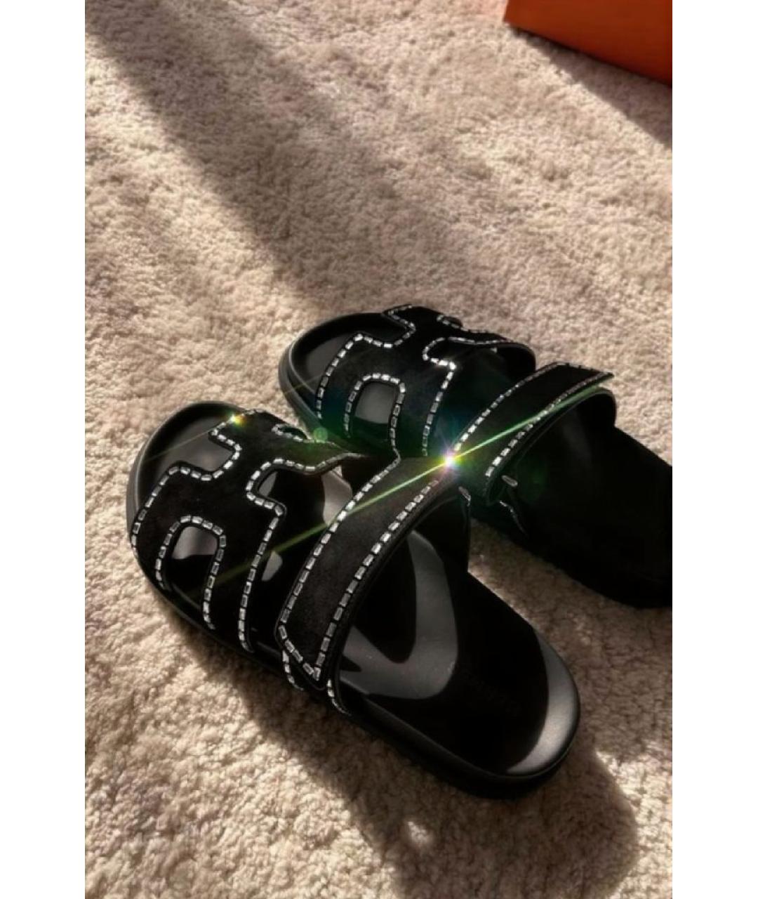 HERMES Черные замшевые сандалии, фото 2