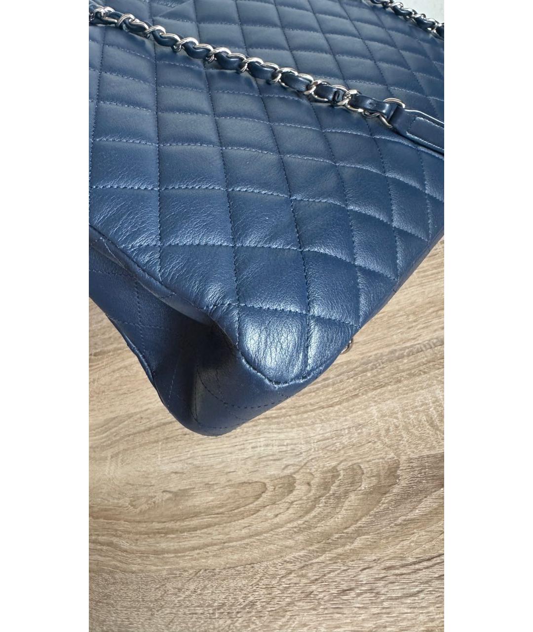 CHANEL Темно-синяя кожаная сумка тоут, фото 6