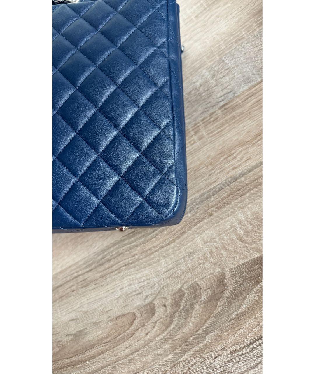 CHANEL Темно-синяя кожаная сумка тоут, фото 5