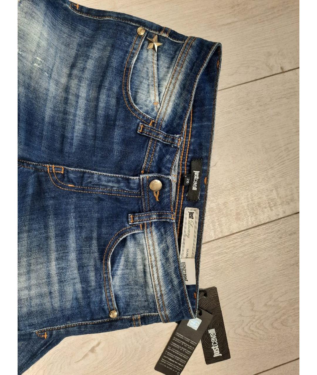 JUST CAVALLI Темно-синие хлопко-эластановые джинсы слим, фото 3