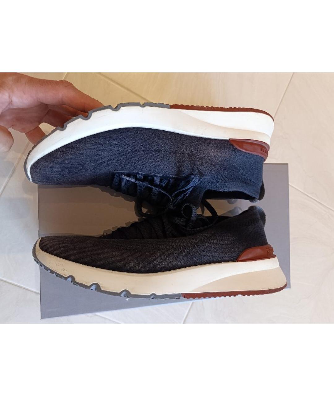 BRUNELLO CUCINELLI Синие текстильные низкие кроссовки / кеды, фото 6