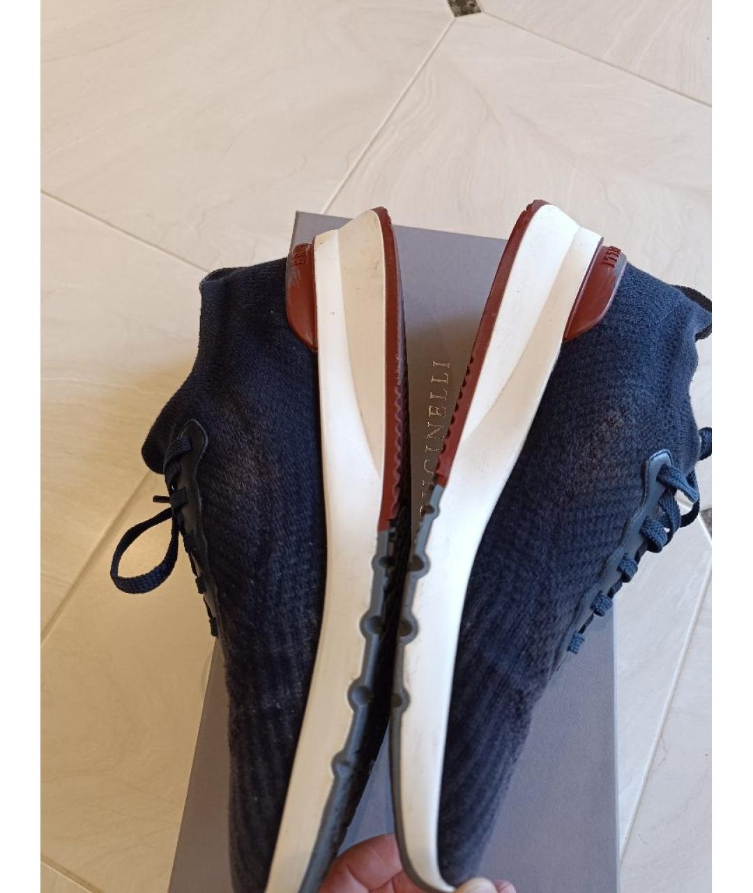 BRUNELLO CUCINELLI Синие текстильные низкие кроссовки / кеды, фото 5