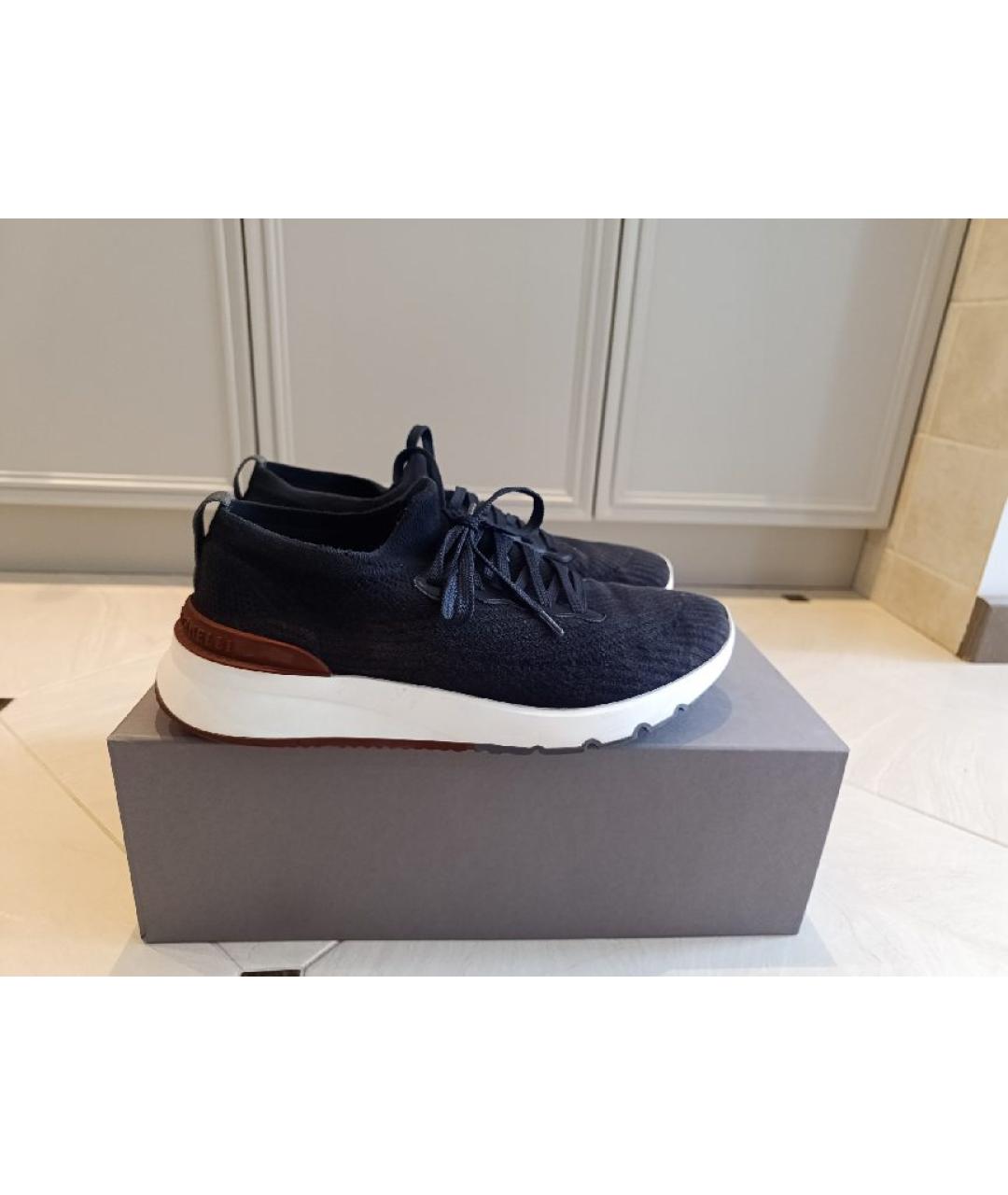 BRUNELLO CUCINELLI Синие текстильные низкие кроссовки / кеды, фото 9