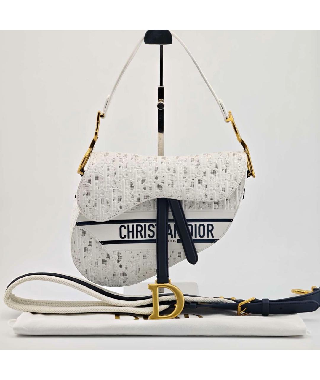 CHRISTIAN DIOR Белая кожаная сумка через плечо, фото 2