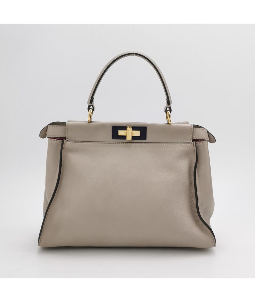 FENDI Бежевая кожаная сумка с короткими ручками, фото 8