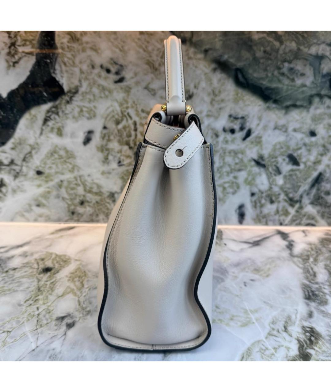 FENDI Бежевая кожаная сумка с короткими ручками, фото 4