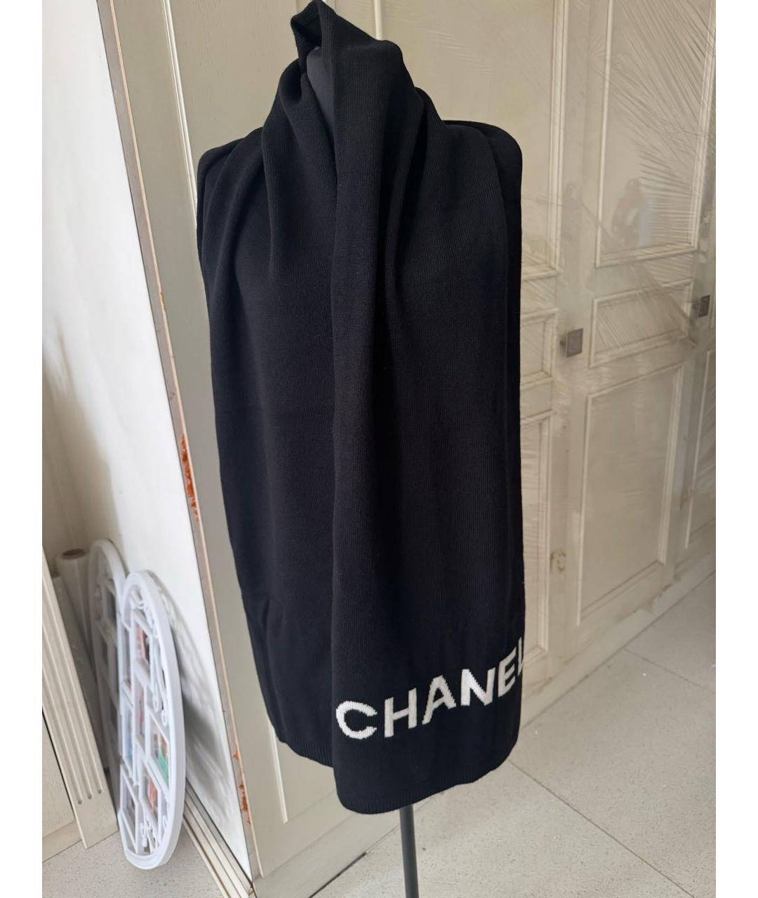 CHANEL Черный кашемировый шарф, фото 4