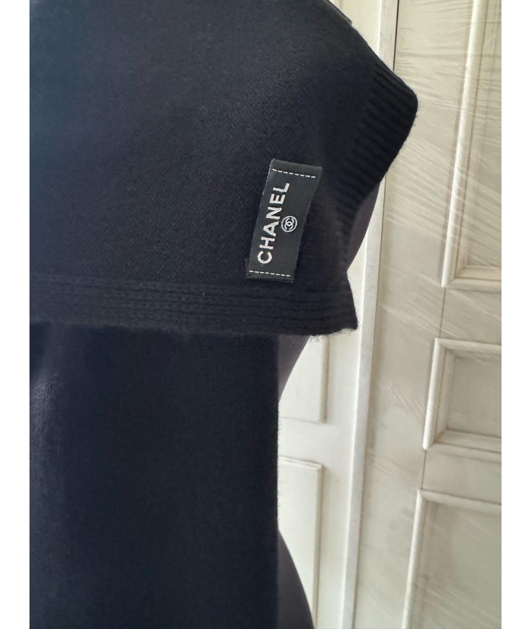 CHANEL Черный кашемировый шарф, фото 3