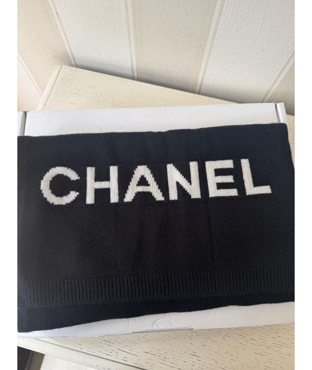 CHANEL Черный кашемировый шарф, фото 5