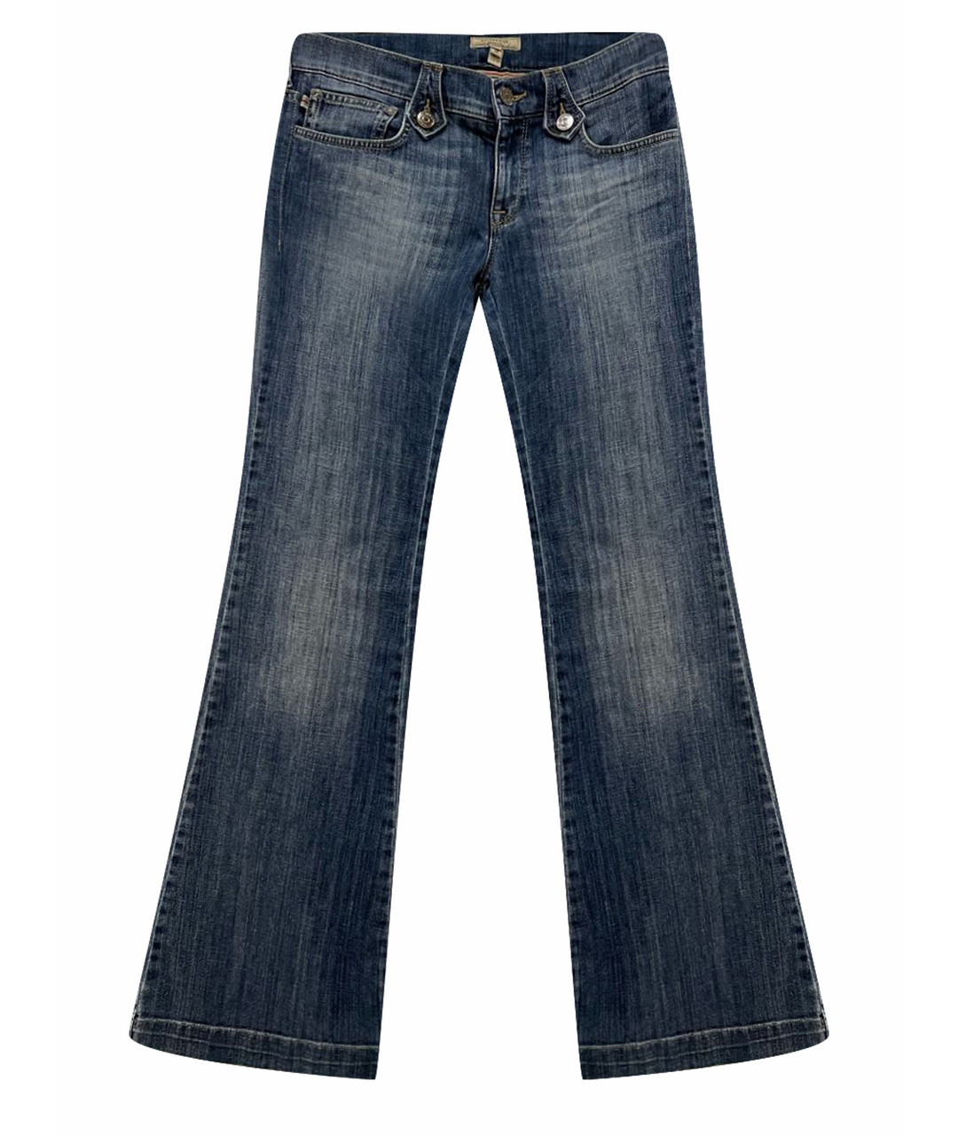 BURBERRY Темно-синие хлопко-эластановые джинсы клеш, фото 1