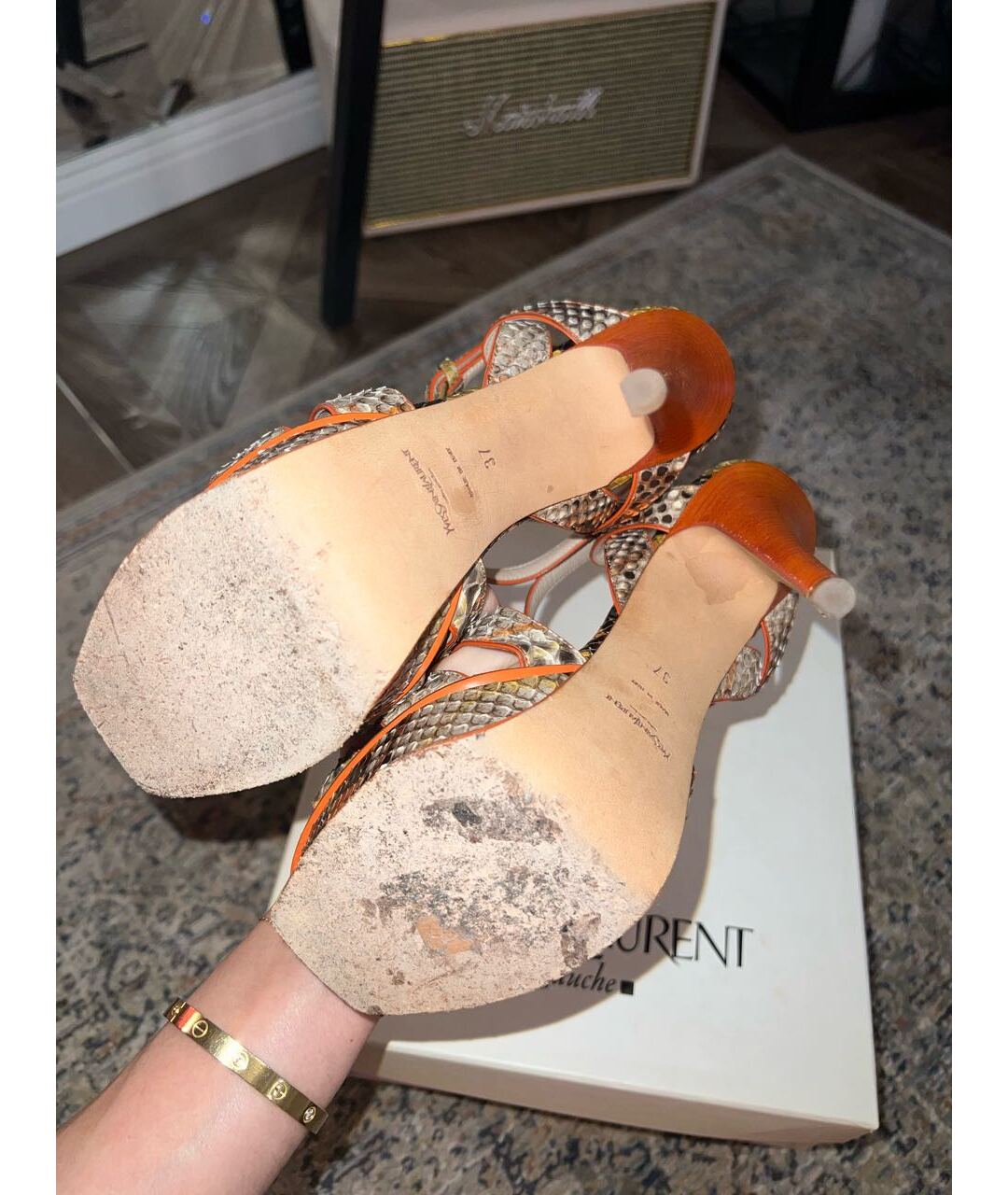 SAINT LAURENT Оранжевое босоножки из экзотической кожи, фото 4
