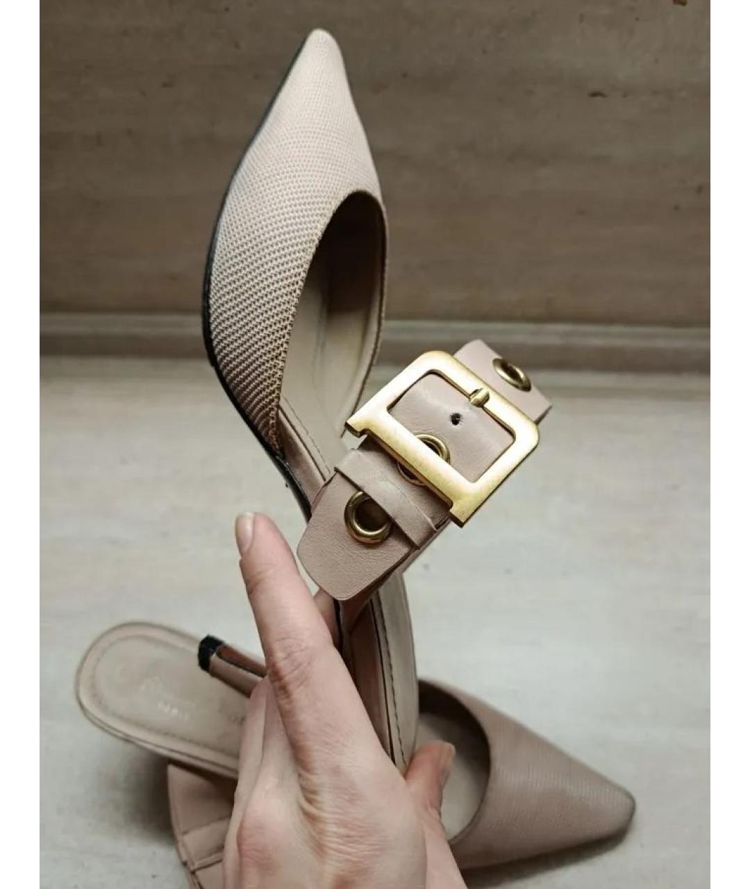 CHRISTIAN DIOR Бежевые текстильные мюли, фото 7