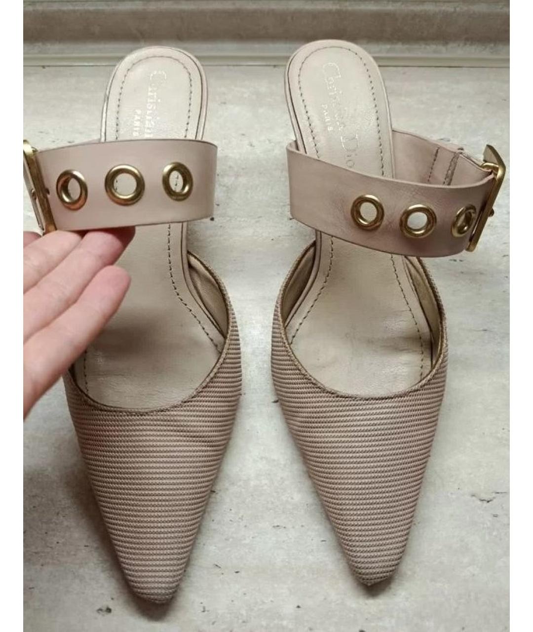 CHRISTIAN DIOR Бежевые текстильные мюли, фото 2