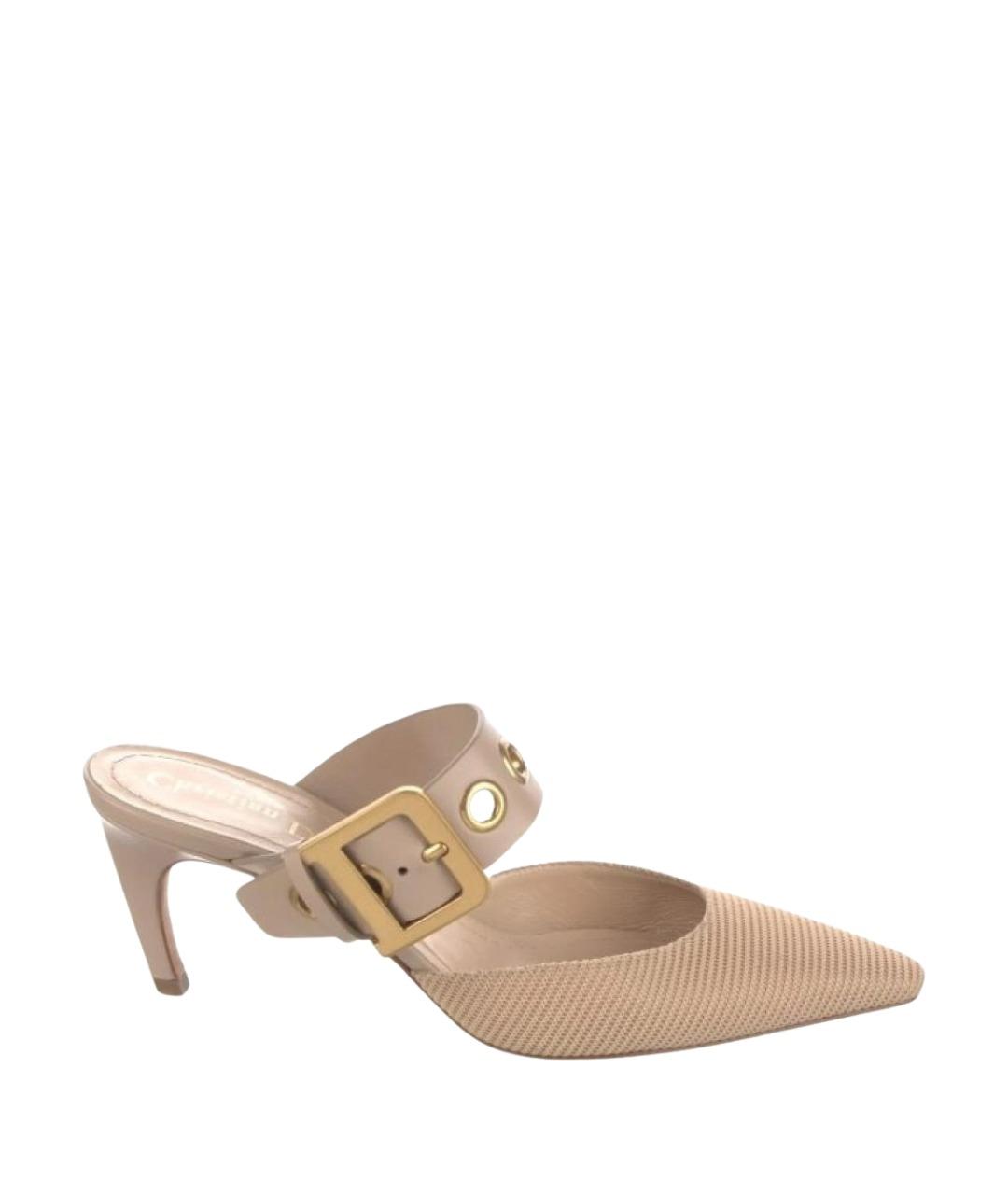 CHRISTIAN DIOR Бежевые текстильные мюли, фото 1