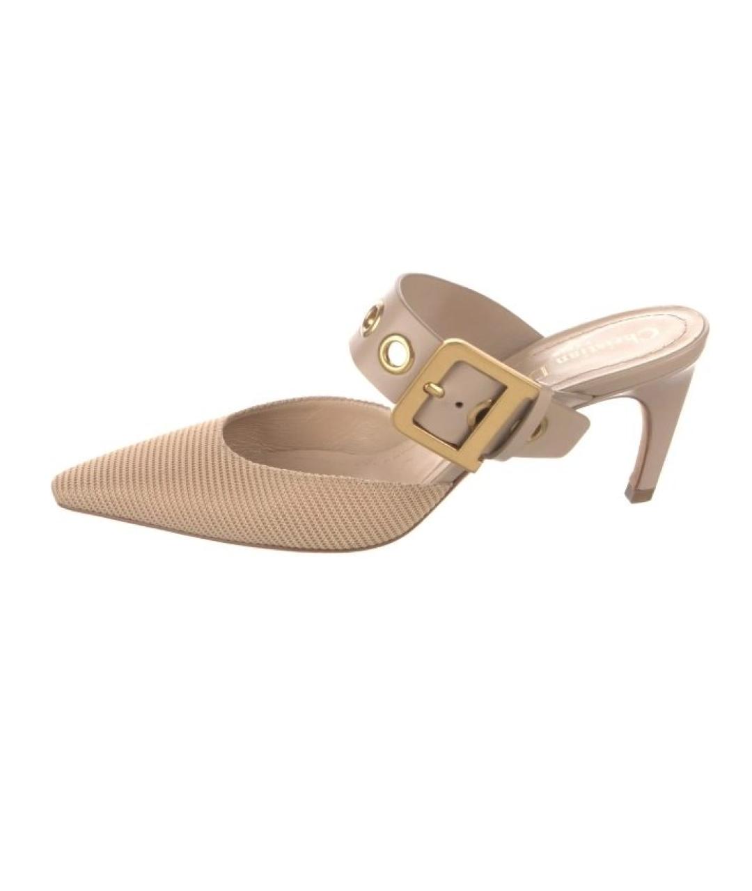 CHRISTIAN DIOR Бежевые текстильные мюли, фото 10