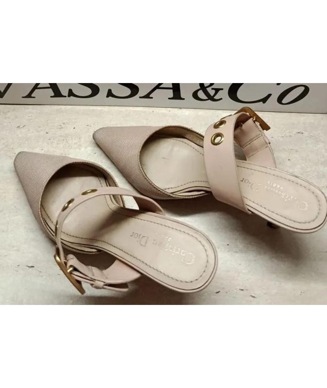 CHRISTIAN DIOR Бежевые текстильные мюли, фото 6