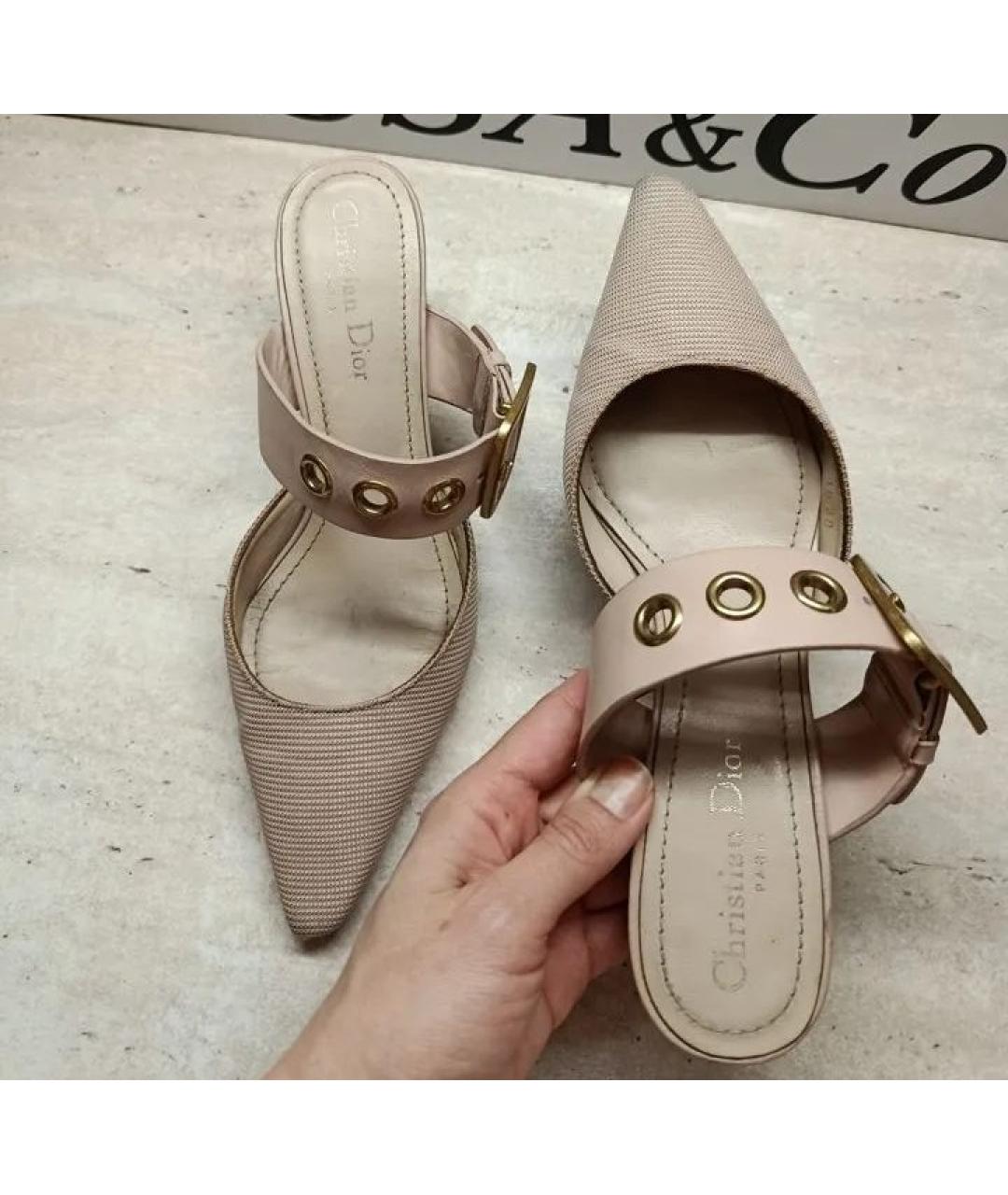 CHRISTIAN DIOR Бежевые текстильные мюли, фото 5