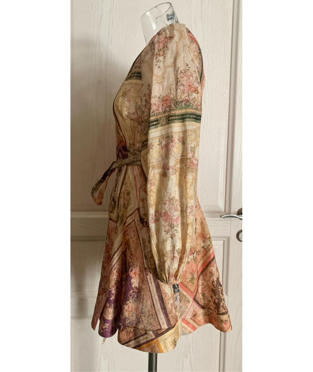 ZIMMERMANN Оранжевое льняное повседневное платье, фото 3